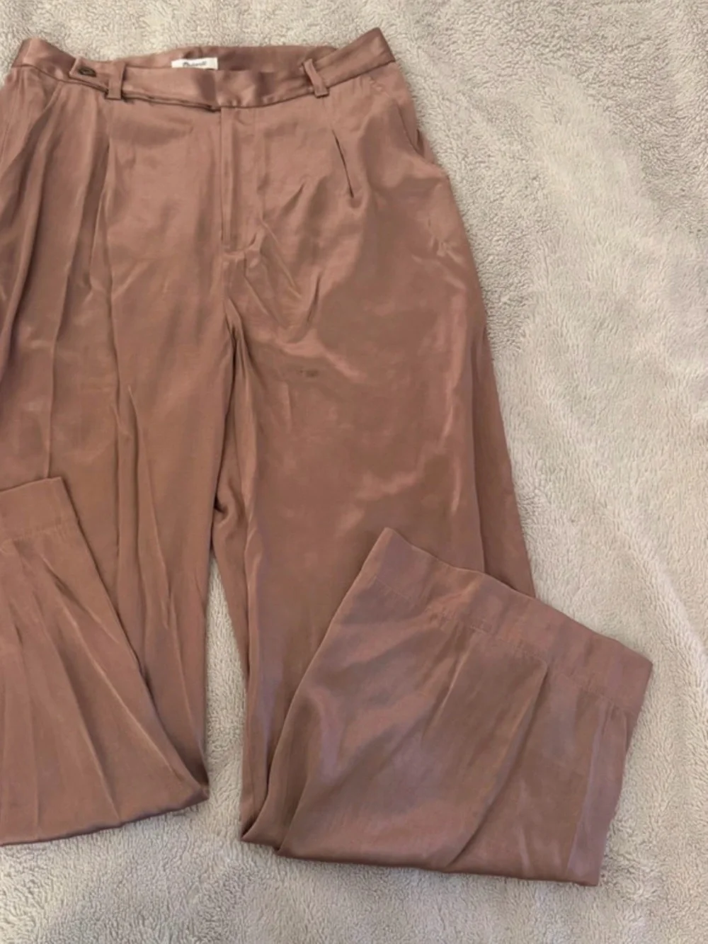 MADEWELL Silky Pleated Wide-Leg Pants in Rose Gold/Taupe color- Size 10